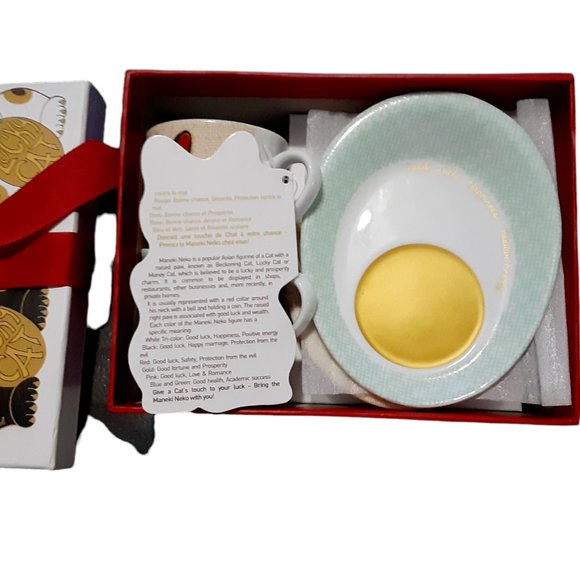 Jojo Do Gato Preto Maneki Neko Asian Cat Cup & Saucer Set by Marina Reis Ramos - Picture 3 of 7